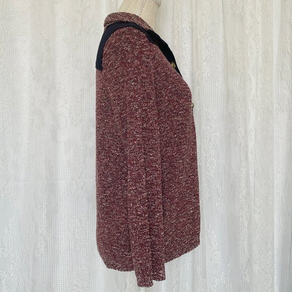 Tory Burch Women's Sweater Large Maroon Tweed Metallic Pullover Long Sleeve - Picture 2 of 10